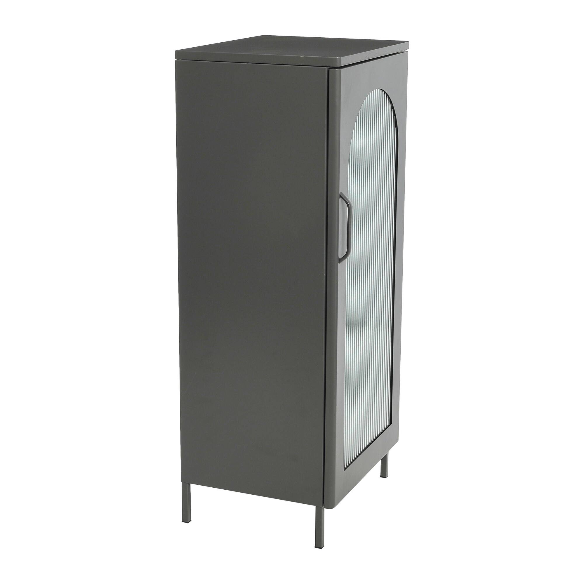 Hello Honey® 40" Solstice Narrow Metal Accent Cabinet with Adjustable Storage Shelves and Arched Glass Door